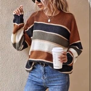 SHEIN Earthy Tones Striped Sweater